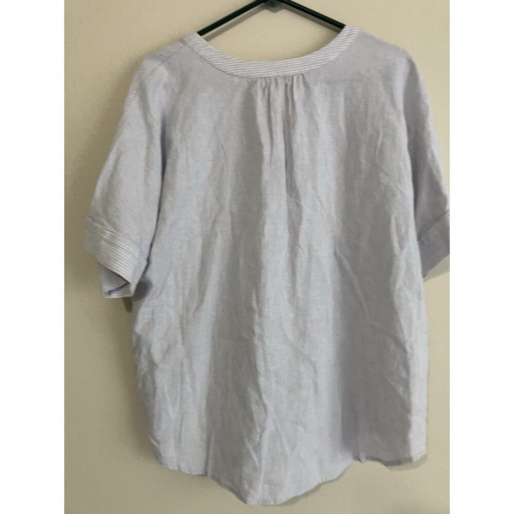 Sharagano Blue Striped Top Linen Blend Casual Beach Preppy NEW XL - Picture 2 of 5